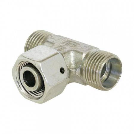 Swivel DIN female tee for 6 mm tube (500 bar)